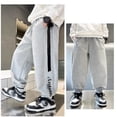 thumbnail image 5 of FAOWME Big Kids Boys Sweatpants With Pocket Drawstring Elastic Waist Color Block Plush Lined Ankle Tied Casual Trousers For Daily Wear Grey 9-10 Years, 5 of 5