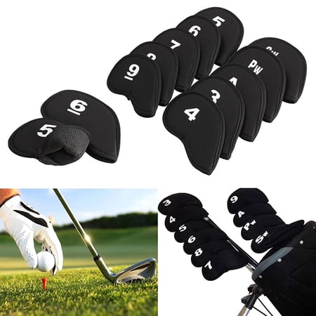10Pcs Golf Head Cover Club Iron Putter Head Protector Set Neoprene Black