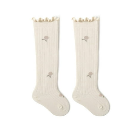

Cute Soft Socks Cotton Thin Ruffle Socks Infant Newborn Neutral Cable Knit Tube Ruffled Stockings S Creamy-white