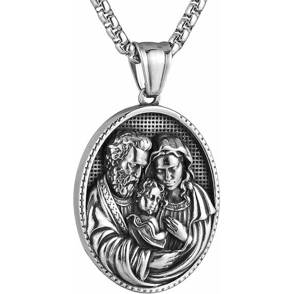 Virgin Mary Jesus St Joseph Medal Necklace For Men Women Retro Religious Stainless Steel Christian Pray Amulet Pendant Jewelry Gift