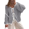 thumbnail image 1 of Suéter PRETTYGARDEN con Lazo Frontal, Mangas Abullonadas, Gris, Talla L, 1 of 6