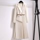 thumbnail image 3 of Vestido de una pieza estilo blazer con pliegues y cinturón de retazos para mujer, elegante vestido de oficina de manga larga con muescas para mujer, vestidos midi de primavera, 3 of 5