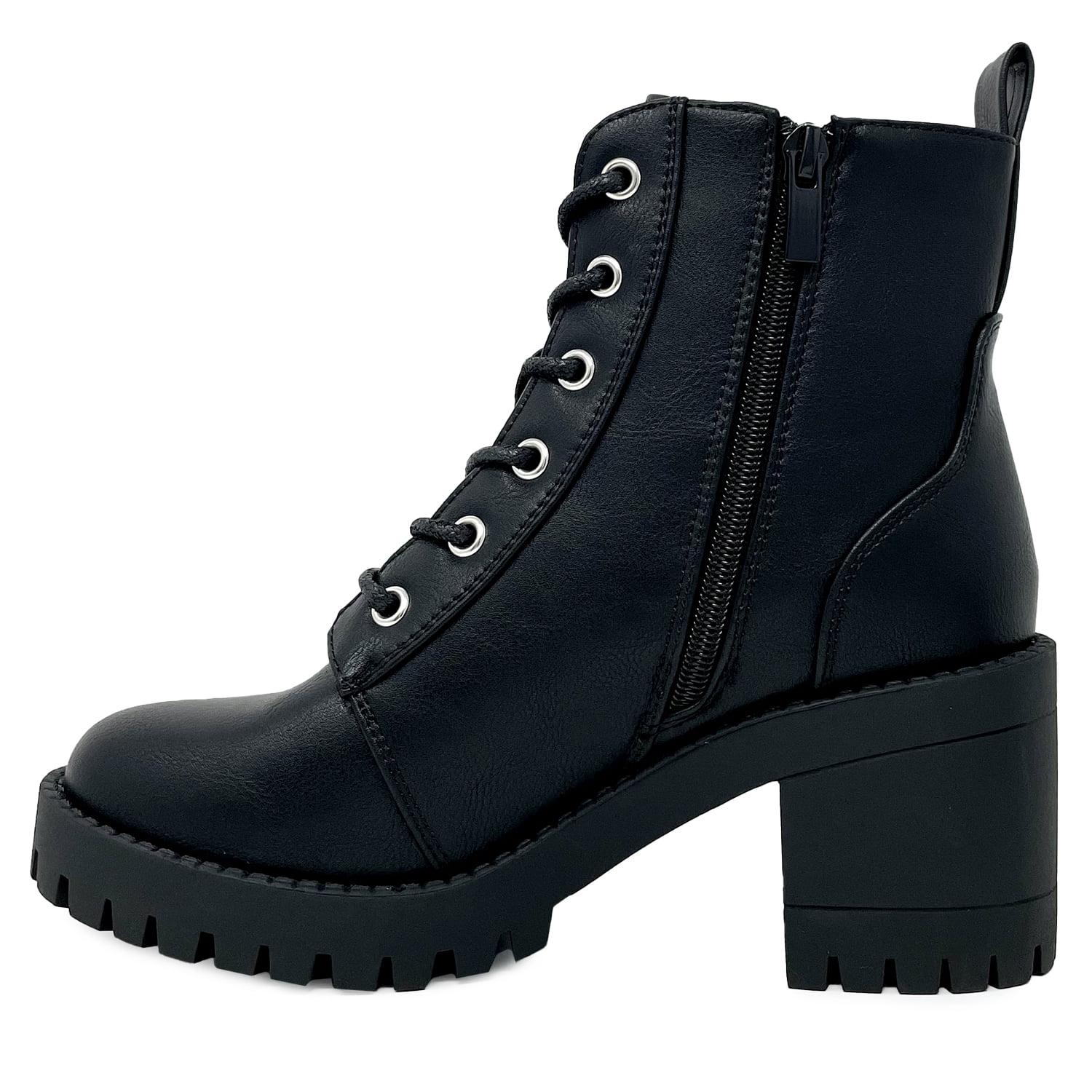Black lace up chunky heel boots hot sale