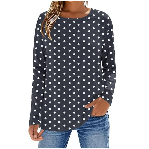 Fancifize Womens Crewneck Long Sleeve Tops Casual Polka Dots Pullover Tshirts Loose Fall Fashion Outfits