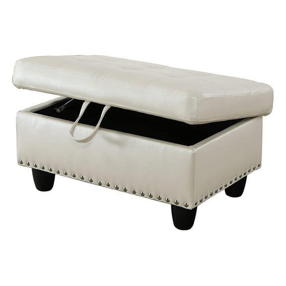 Faux Leather Square Storage Ottoman, White,F09914 Ivory White 29.1 x 18.9x 17.3