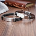 thumbnail image 4 of Transgender Black Leather Bracelet with Buckle Transgender Pride Symbol Stainless Steel ID Bangle LGBTQ Non-binary Jewelry, 8.26 Inches, Brown, 4 of 7