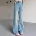 thumbnail image 4 of XEGLSBU Jeans for Girls 12-14 Denim Girls Denim Bottom Pants with Handmade Bow Applique and Rhinestone Embellishment Casual Wear Blue Size 13-14 Years, 4 of 7