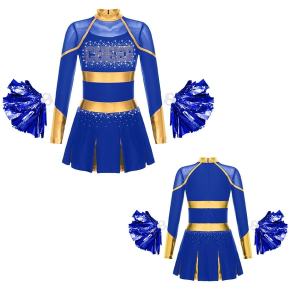 Zaldita Girls Cheerleading Outfit Cheer Leader Costume with Accessories Pleated Skirt Set School Fancy Dress for Party Blue Dance Costume 10