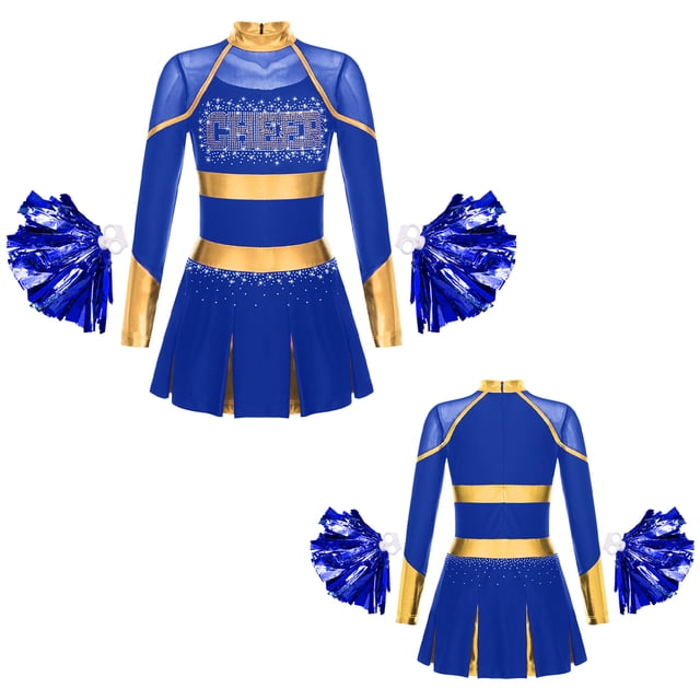 Sxiwei Tenue de Cheerleading pour Filles Costume de Cheerleading avec Accessoires Jupe Plissée Ensemble Robe de Soirée pour Fête Costume de Danse Bleu 8