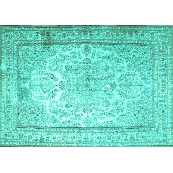 Ahgly Company Machine Washable Indoor Rectangle Persian Turquoise Blue Traditional Area Rugs, 4' x 6'