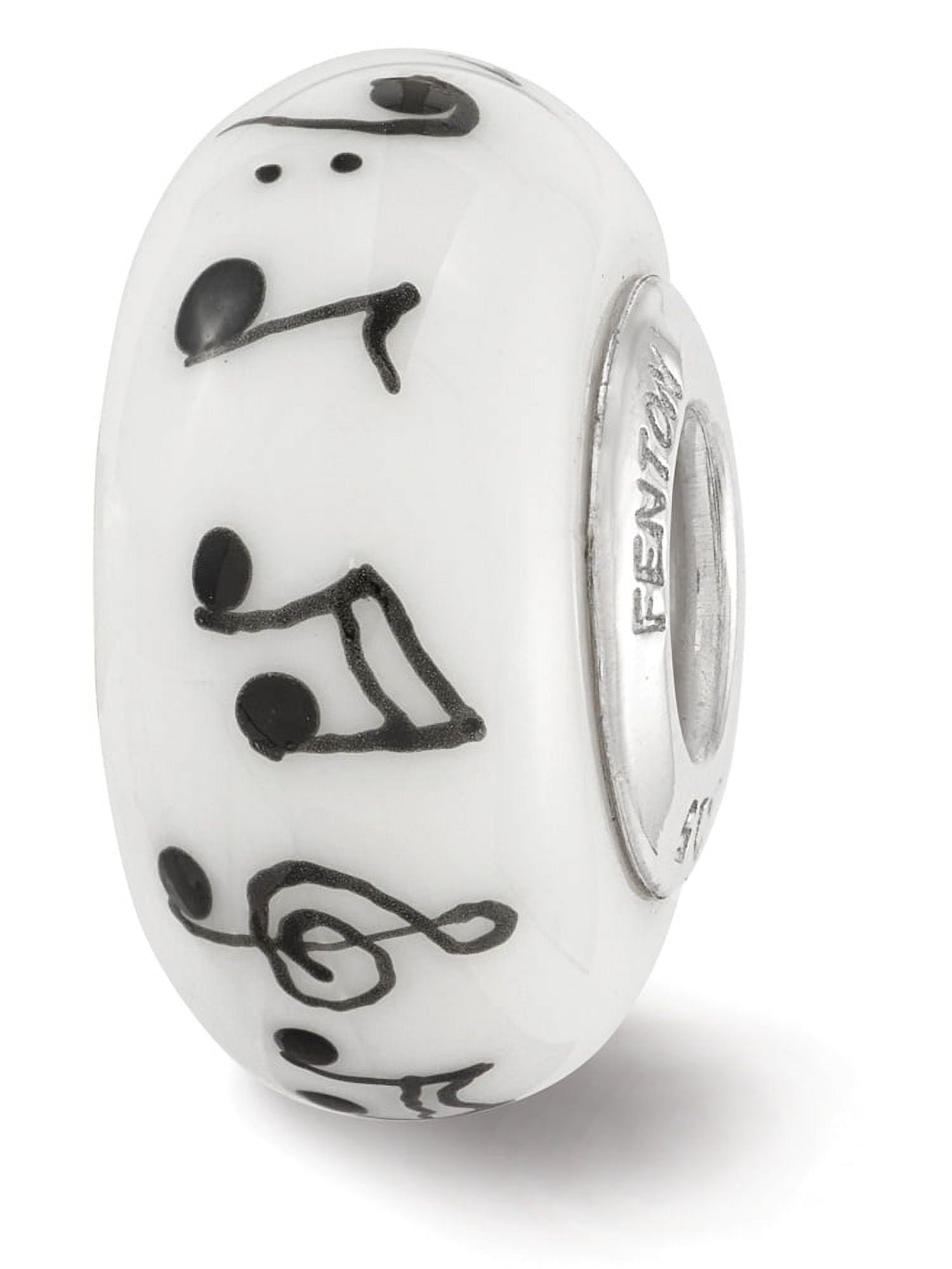 Reflection Beads QRS3629 Sterling Silver Reflections White Hand Painted Music Notes Fenton Glass Bead