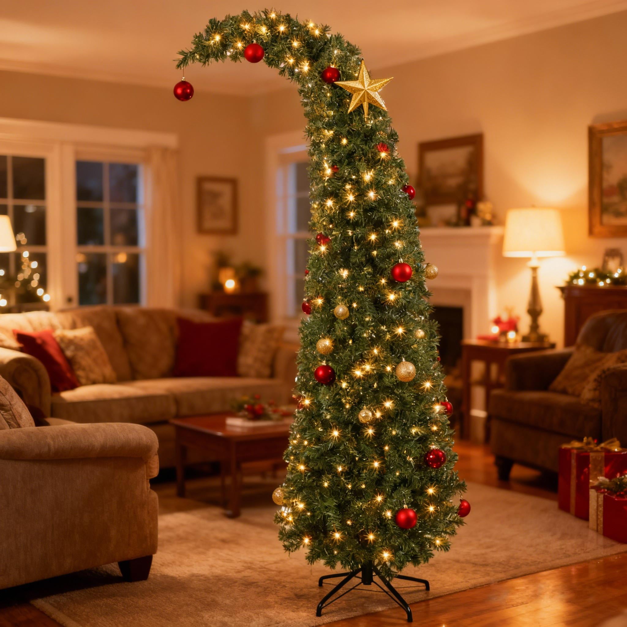 6FT Artificial Christmas Tree, Pre-installed with 1000 Branches and 300 LED Lights, Featuring a Foldable Metal Stand, Perfect for Family Gatherings and Christmas Decorations.