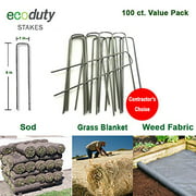 Ecoduty Contractor Grade Solid Steel 6 inch 11-Gauge Sod Staples - Metal Garden Stakes for Landscape Fabric, Weed Barrier, Seed Blanket, drip line, Lighting Contractor's Choice (100 Pack) (100)