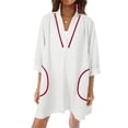 thumbnail image 2 of Half Sleeve Patchwork Women Loose V-Neck Mini Dress, 2 of 5