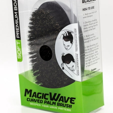 Black Ice Magic Wave 5.25'' Curved Wave Palm Barber Wooden Hair Brush Premium Boar Bristle
