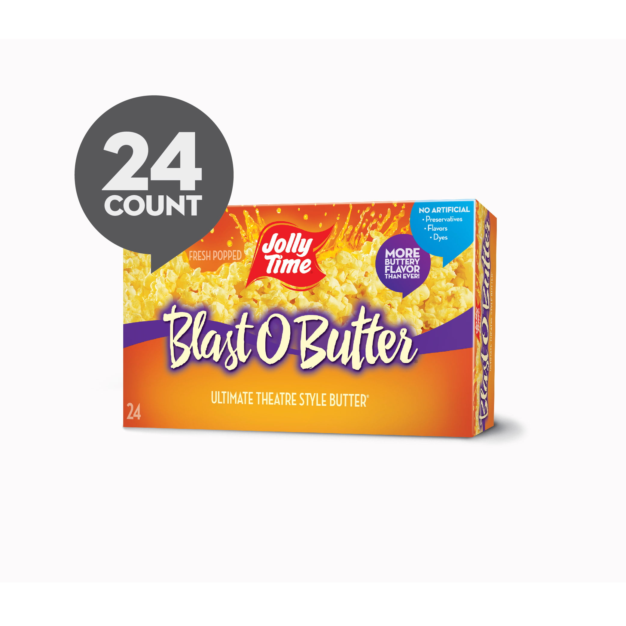 JOLLY TIME Blast O Butter Microwave Popcorn, 24 Ct (3.2 Oz. Bags)