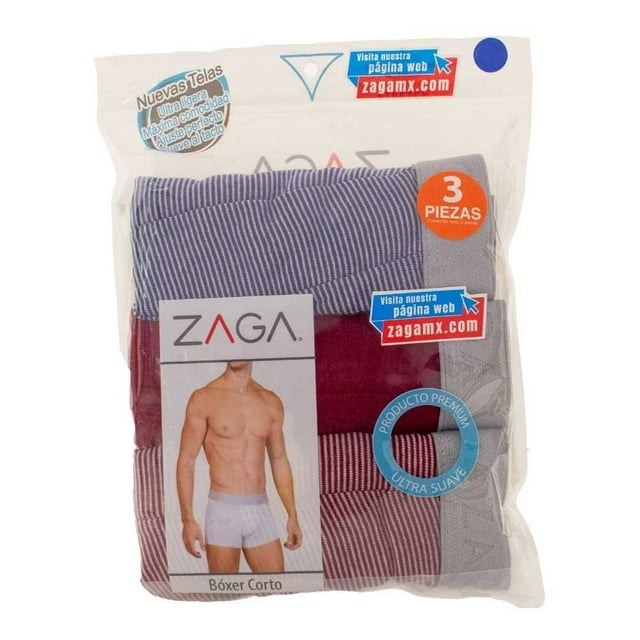 Boxer Zaga para Caballero Diseño Corto Rayado Varios Colores 3 Piezas Talla M