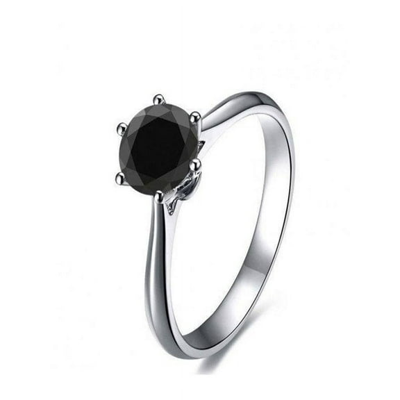 Elegant Round 1 Carat Black Diamond Solitaire Engagement Ring in 14k White Gold