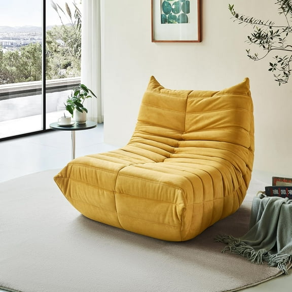 Bean Bag Chair - Corner Sofa, Fireside Chair Bean Bag Sofa Large Bean Bag Chair for Adults,Fireside Floor Couch for Living Room, Bedroom, Gaming & Office (Yellow, Single)