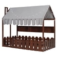 thumbnail image 4 of Aukfa Twin House Bed with Fence and Tent for Kids, Wooden Montessori Bed with LED Lights & Storage Shelves for Toddler Boys and Girls Bedroom, Espresso, 4 of 8