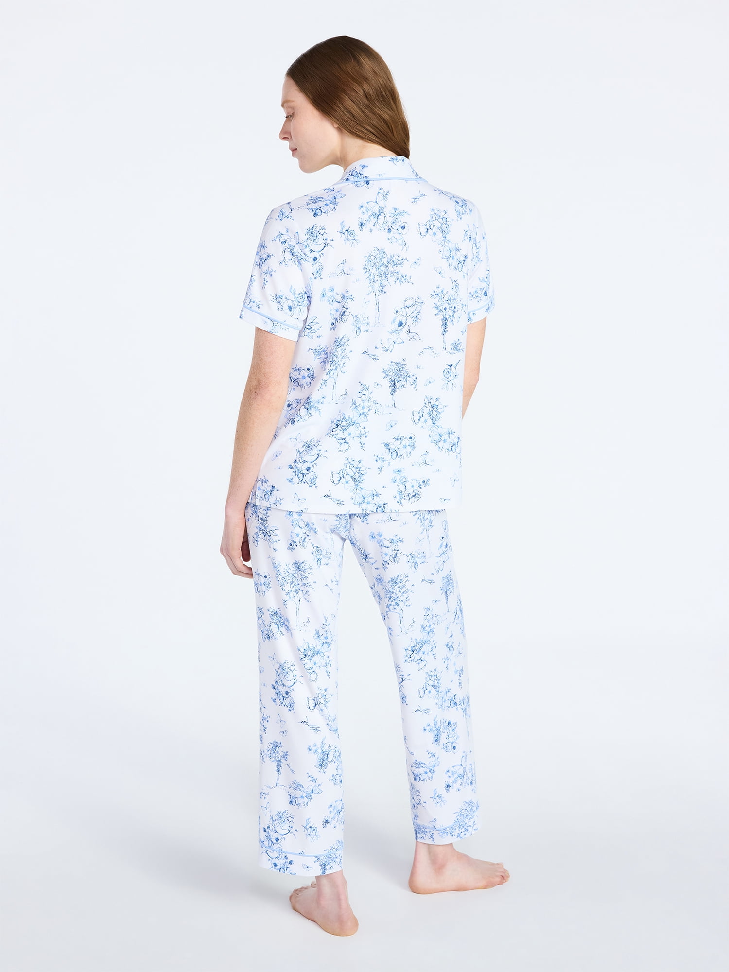 Joyspun Women's Dreamy Soft Collection Notch Collar Top and Capri Pants Pajama Set, 2-Piece, Sizes XS-3X