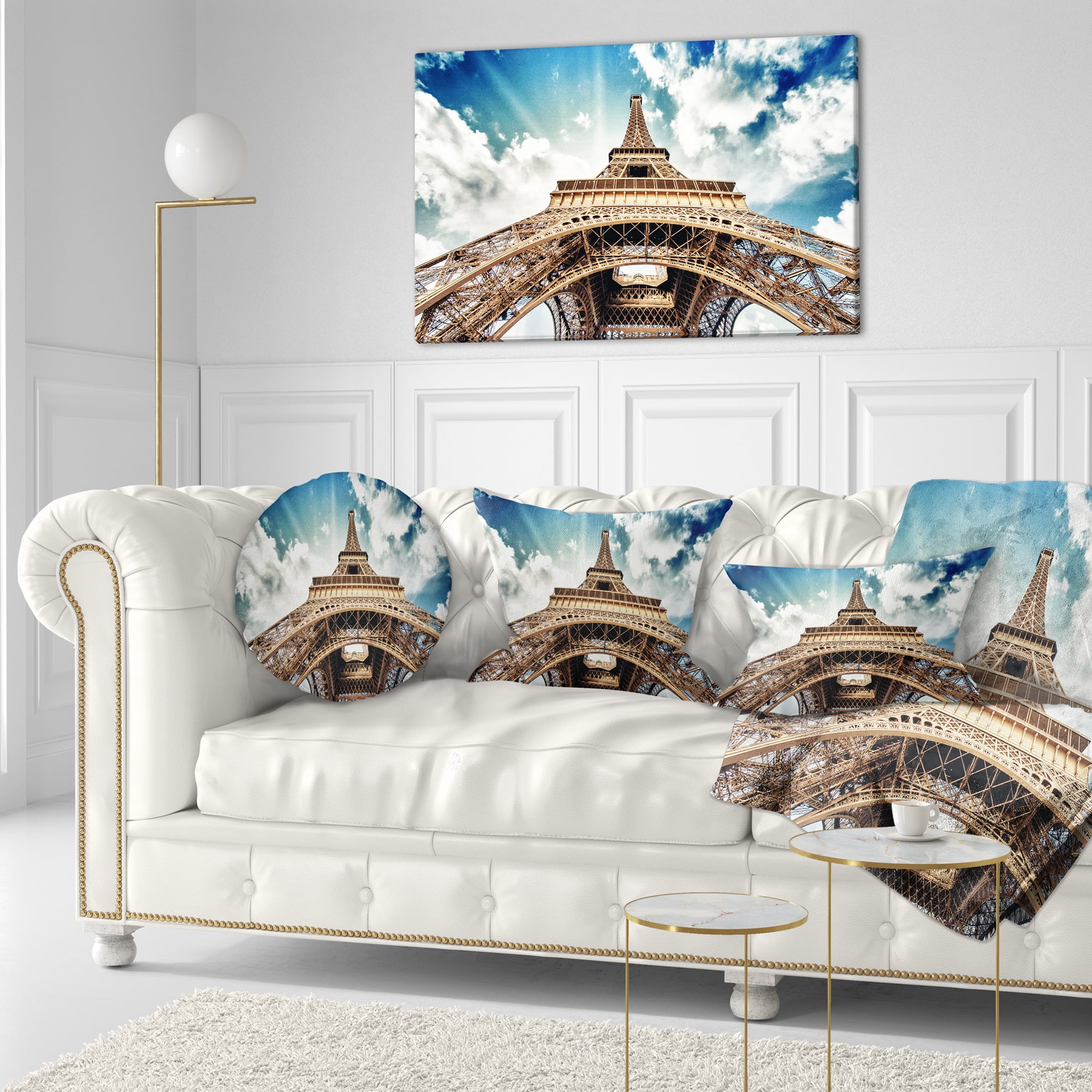 Designart Paris Eiffel Towerwith Fast Moving Clouds - Photography Throw Pillow - 12x20