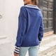 thumbnail image 4 of Suéter de punto holgado con puños a rayas, color azul oscuro, cuello vuelto, talla L, para mujer, 4 of 6
