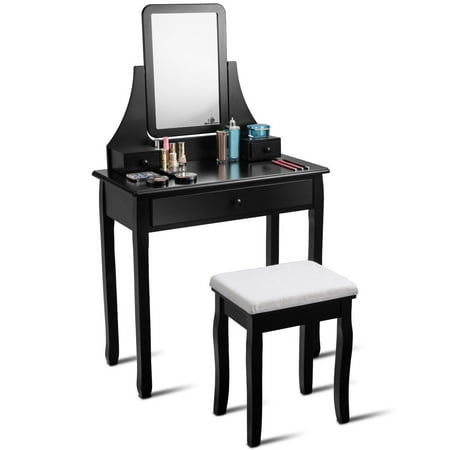 Gymax Vanity Dressing Table Set Mirror Desk Furniture Stool W Gymax Vanity Dressing Table Set Mirror Desk Furniture Stool W 3 Drawer Black