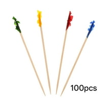 ACDANC 100pcs Bamboo Fruit Picks with Colorful Plastic Strip Flower Picks Cocktail Picks Cocktail Sticks Sandwich Fruit Toothpicks Party Supplies