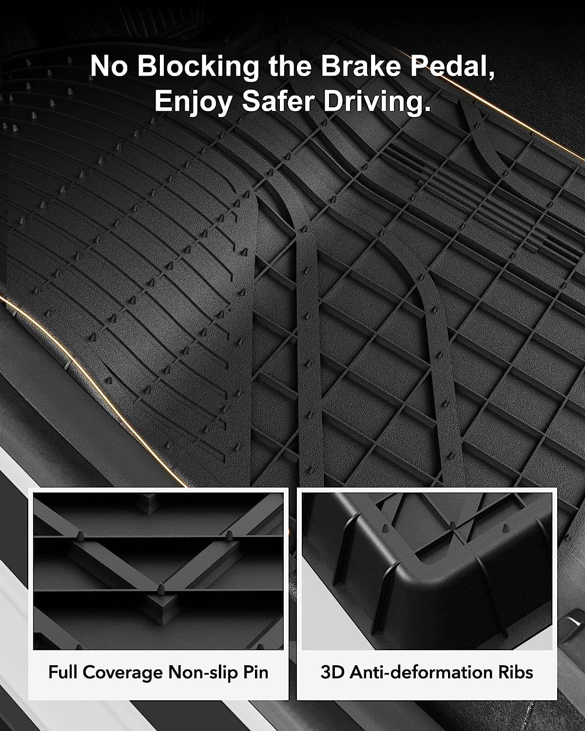 3W Floor Mats for Tesla Model Y 2020-2024, Custom-Fit All Weather Heavy Duty, 6-Piece Black Floor Mats Fits Tesla Model Y