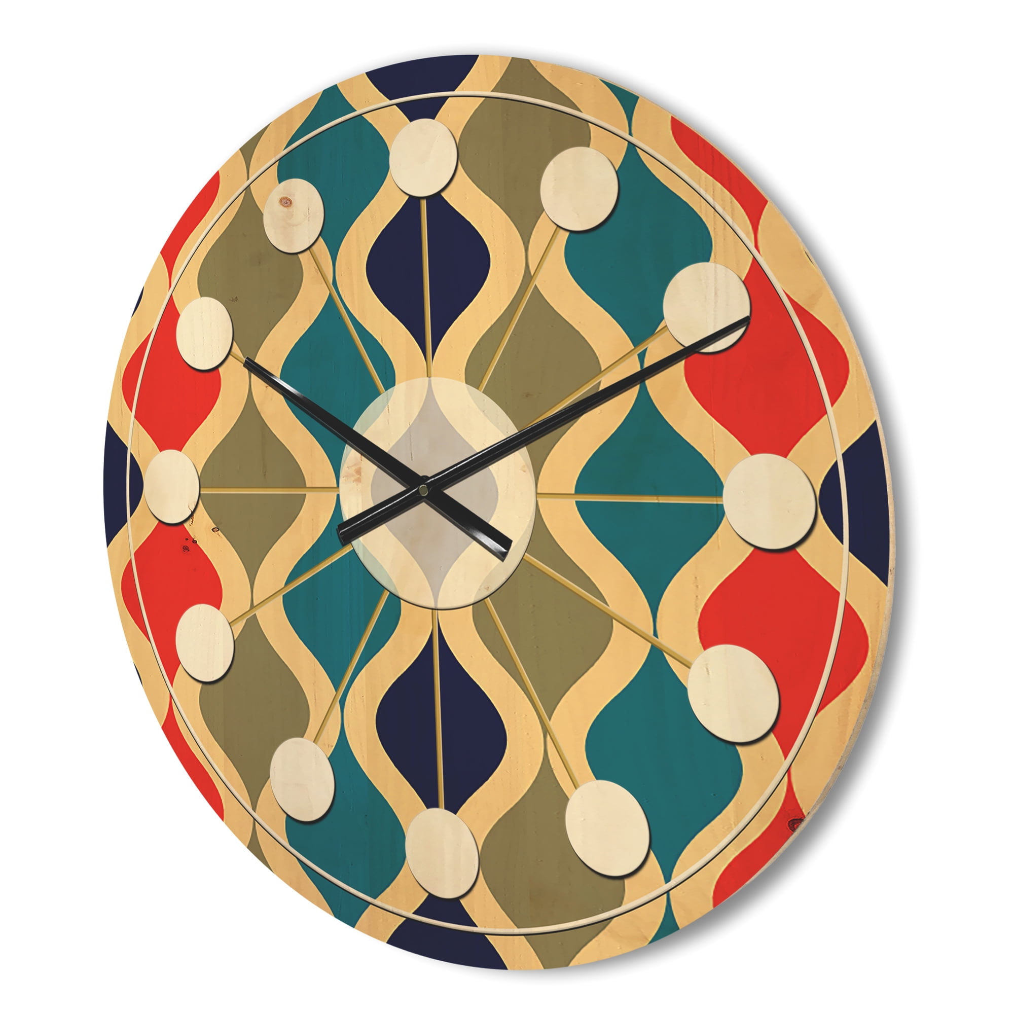 Designart 'Ornamental Retro Design VI' Mid-Century Modern Wood Wall Clock