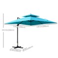 thumbnail image 3 of Outsunny Parasol Déporté de Patio 10 Pieds x 10 Pieds, Parasol Carré à Double Toit avec Rotation à 360°, 5 Angles d'Inclinaison Réglables, Housse de Parasol, Mât et Baleines en Aluminium, Bleu Pâle, 3 of 10