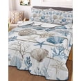 thumbnail image 3 of Quilts Queen Size Bedding Set, Ocean Coastal Lightweight Quilted Comforter, Ocean Nautical Coral Shells Wooden Grain Soft Reversible Bedspread Coverlet with Pillow Covers for All Season, 90" x 96", 3 of 7