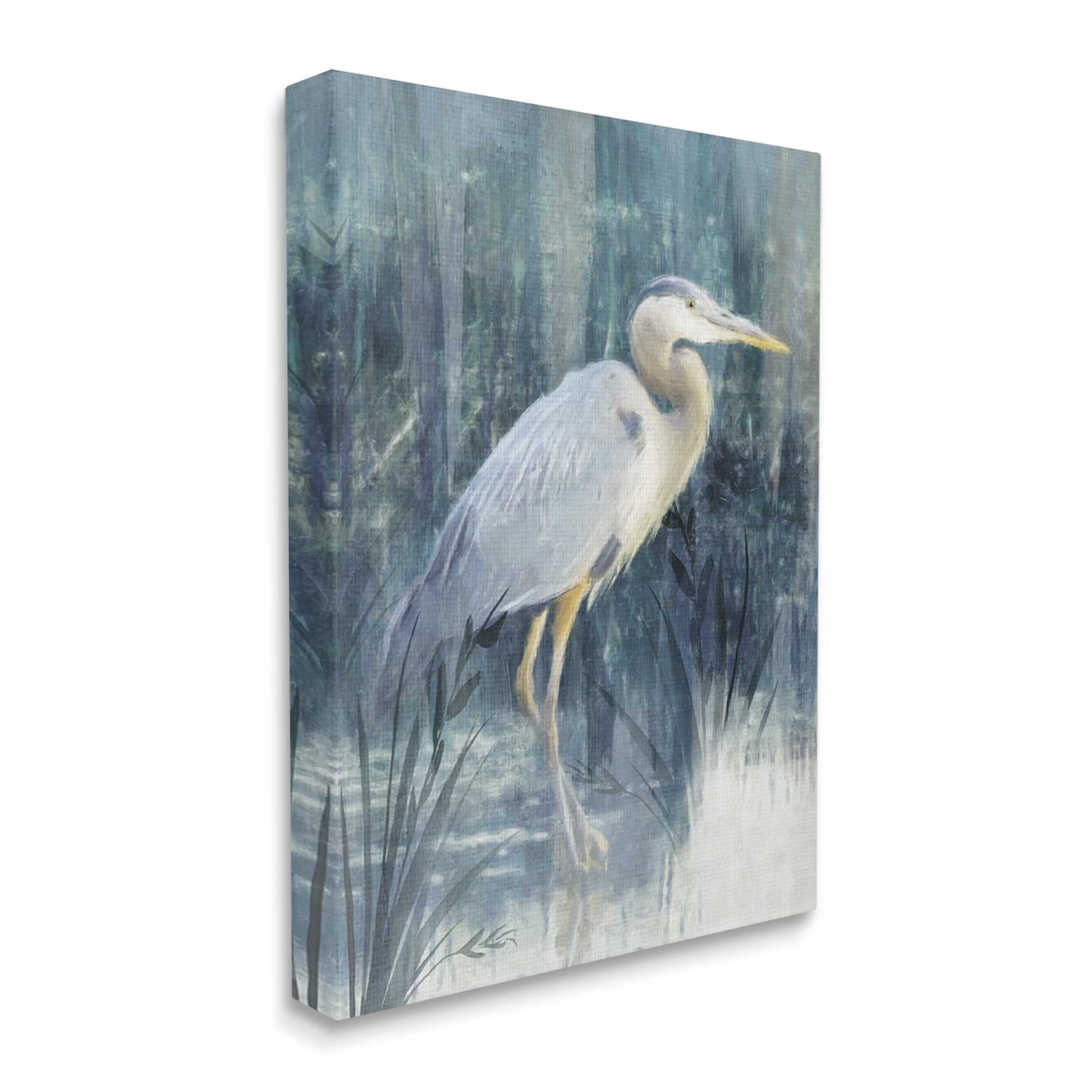 Stupell Egret River Reeds Nature Grasses Animals & Insects Painting Gallery Wrapped Canvas Print Wall Art