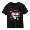 thumbnail image 4 of T-Shirt Graphique à Manches Courtes et Col Rond pour Enfants, Imprimé Drapeau Britannique, Mélange Doux de Polyester et Spandex, Haut Décontracté Respirant, Lavable en Machine, pour Garçons et Filles, 4 of 4