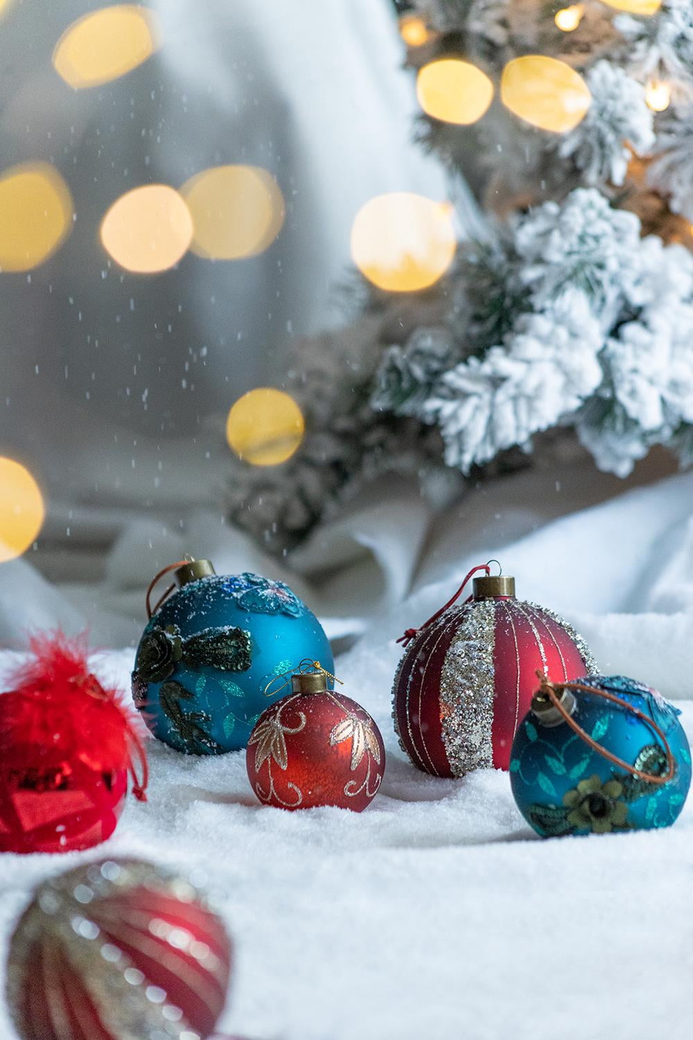 Set of 4 Glass Christmas Ball Ornaments with Glitter and Painting Design by Riccardo Tree Decor