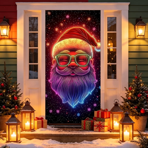 Ouuluon Light Up Christmas Door Cover, 70.9 inches Glow-In-The-Dark Panel for Front Door Holiday Display