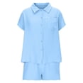 thumbnail image 2 of Hrsba Solid Color 2 Piece Set for Women Short Sleeve Top and Linen Like Shorts Fashion Casual Summer Outfits, 2 of 5