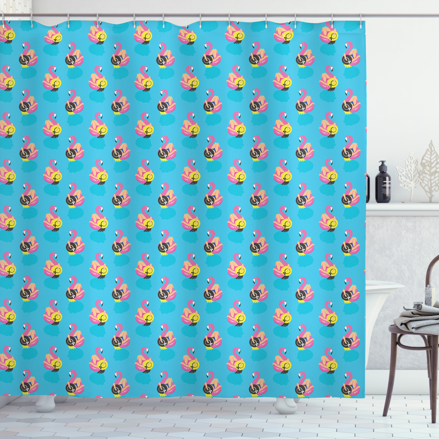 Crazy Shower Curtain, Summer Season Holiday Themed Illustration Girls