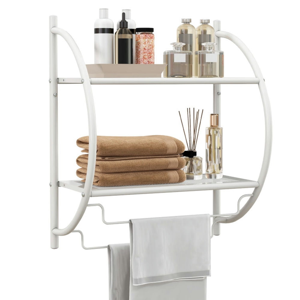 Finihen Wall Mounted Towel Warmer, Towel Rack, Towel Holder, Wall Mounted 2-Tier Bathroom Towel Rack with 2 Towel Bars, for Bathroom, laundry Room, White
