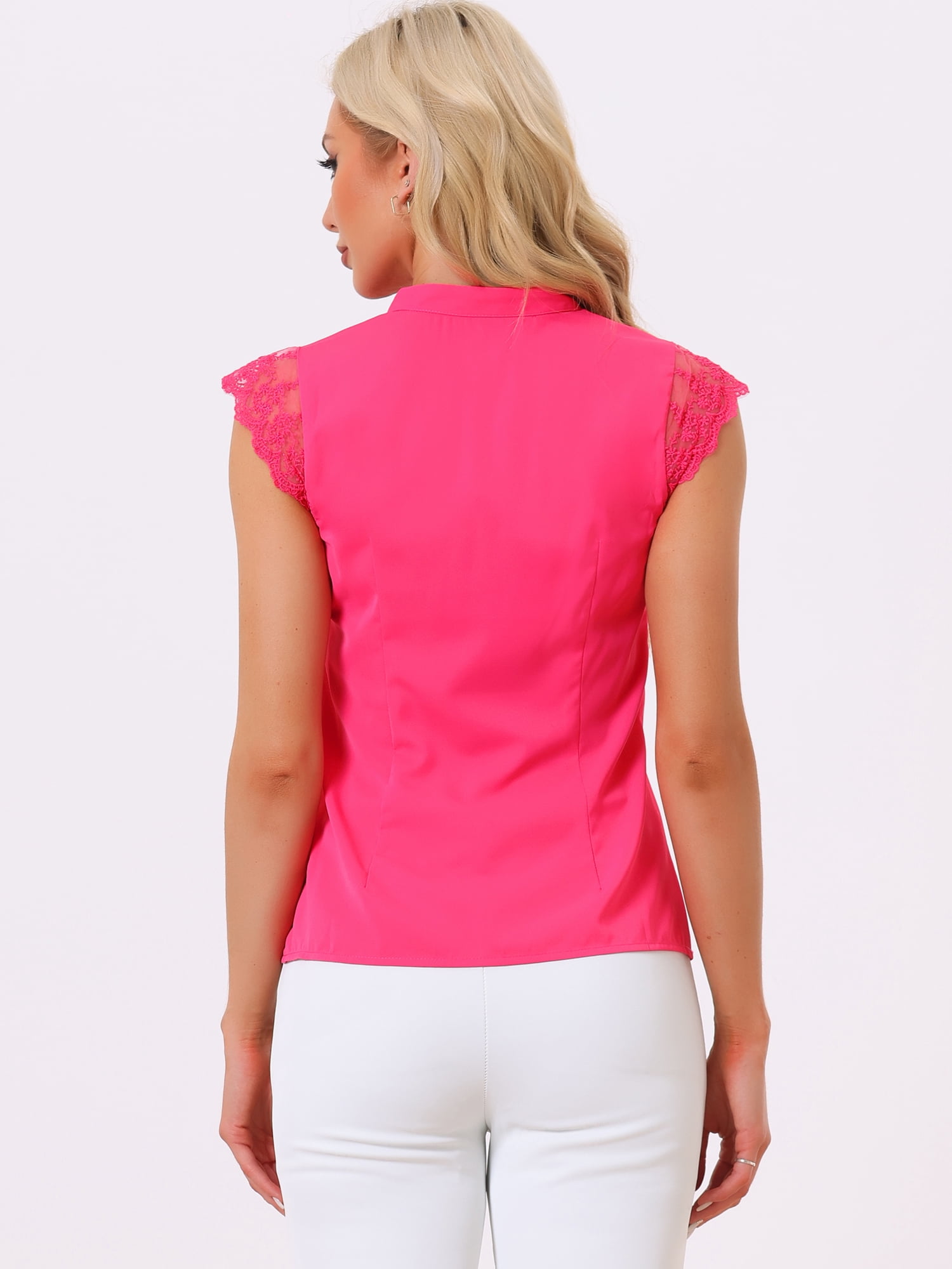 DARING DIVA Women's V Neck Sleeveless Basic Blouse Top M Hot Pink
