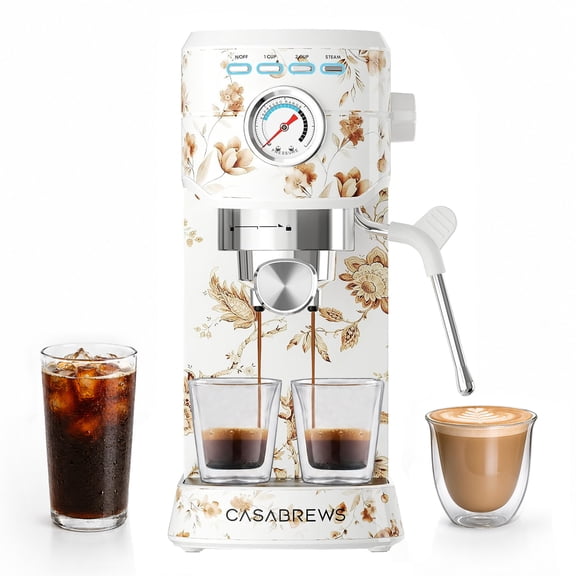 CASABREWS CM5418 ENAMEL Espresso Machine, 20-Bar Coffee Maker with Retro Vintage Design, PID Temperature Control, Pressure Gauge, Pre-Infusion & Steam Wand for Cappuccino and Latte