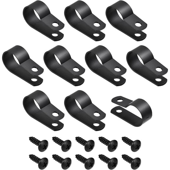 R-type Cable Clips Wire Management Clamp (with Screws), [for Keeping Wire Neat ] - Nylon / 0.63-inch / Black / 50 Pcs