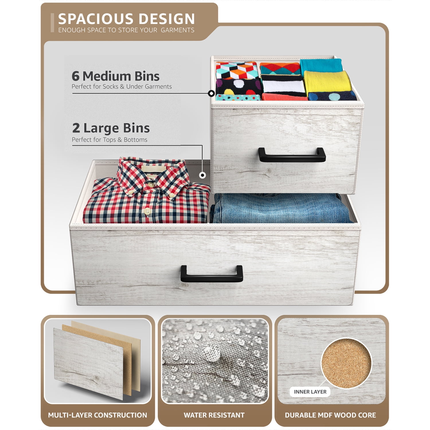 Sorbus Dresser with 8 Fabric Drawers – Wide Storage Chest, Collapsible & Portable TV Stand – Organizing for Bedroom & Living Room, Greige