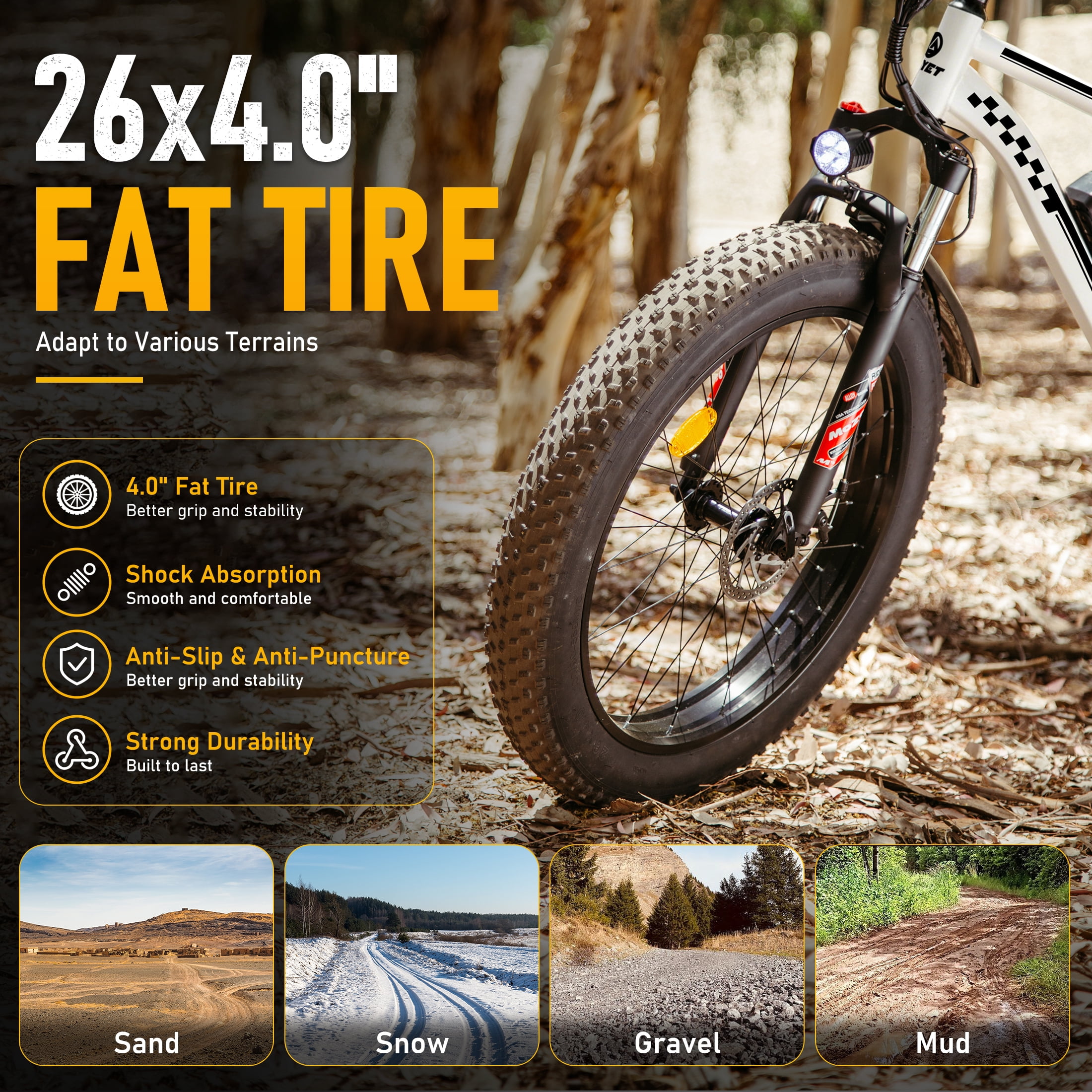 AMYET EB26 Electric Bike for Adults, Peak 1500W 48V 15Ah, 26" Fat Tire Ebike, E-Mountain Bicycle, UL2849