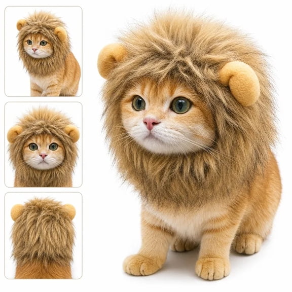 Lion Mane Hat for Cats and Small Dogs, Fluffy Pet Lion Costume Headpiece for Halloween Cosplay, Funny Photo Prop Headwear Kitten Puppy