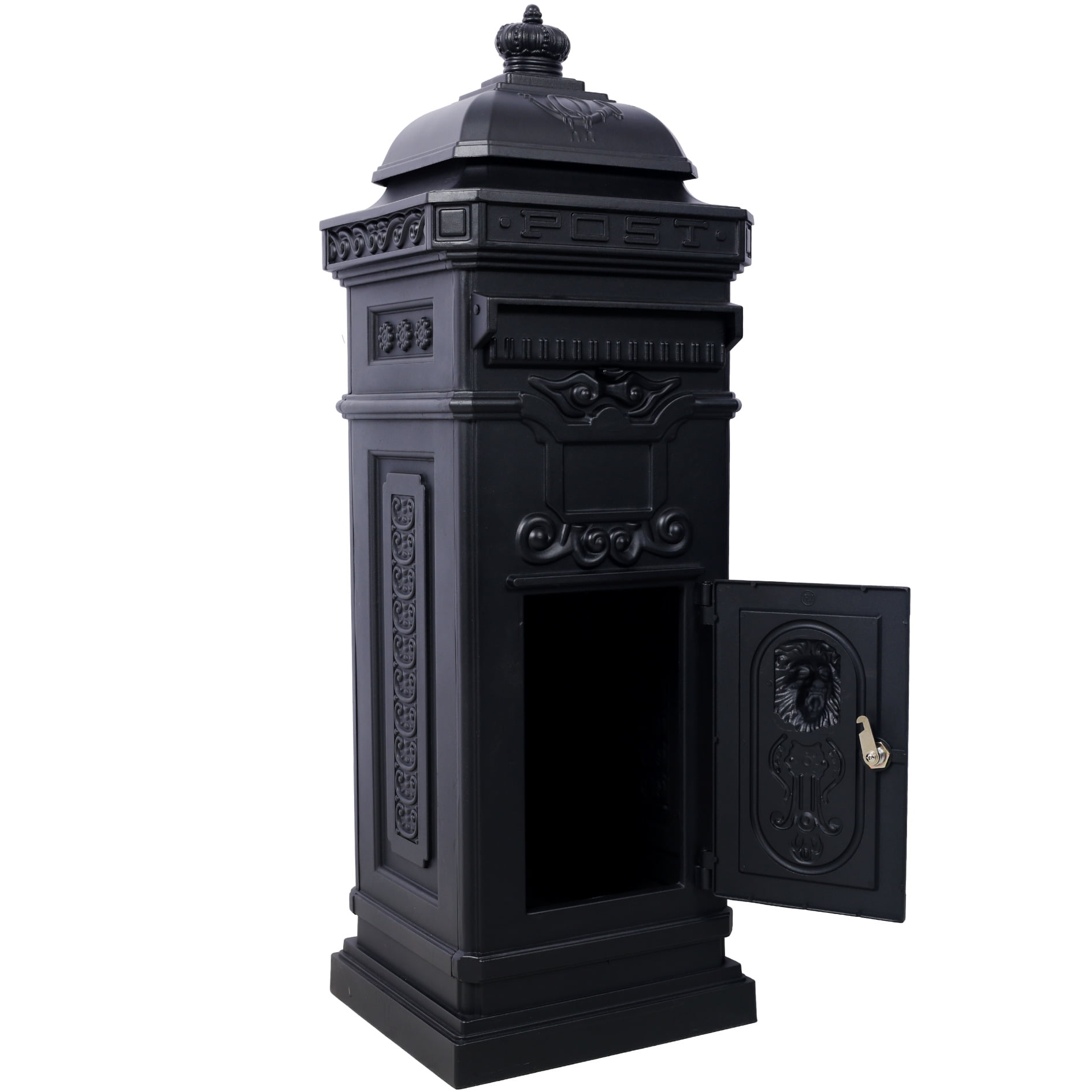 Large Capacity Outdoor Mailbox, Rainproof Floorstanding Letter Box Statue for Garden, Residential Use, Black