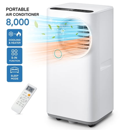 FOHERE 8000 BTU Portable Air Conditioner for Room Cooling and Heating, Covers up to 350 Square Feet, 5-in-1 All-Season Portable Air Conditioner with Remote Control and Window Kit, White