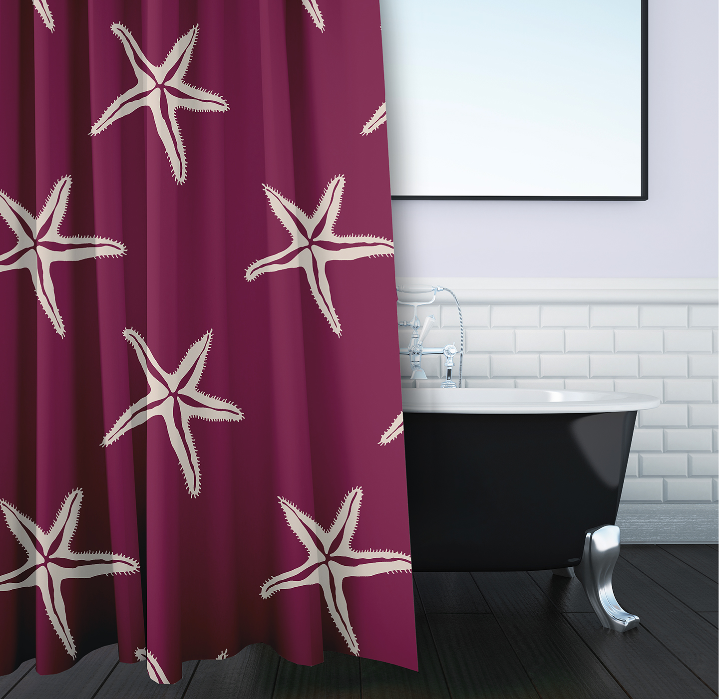 Simply Daisy 70" W x 73" L Starfish Polyester Shower Curtain, Maroon Red [1 Ct]