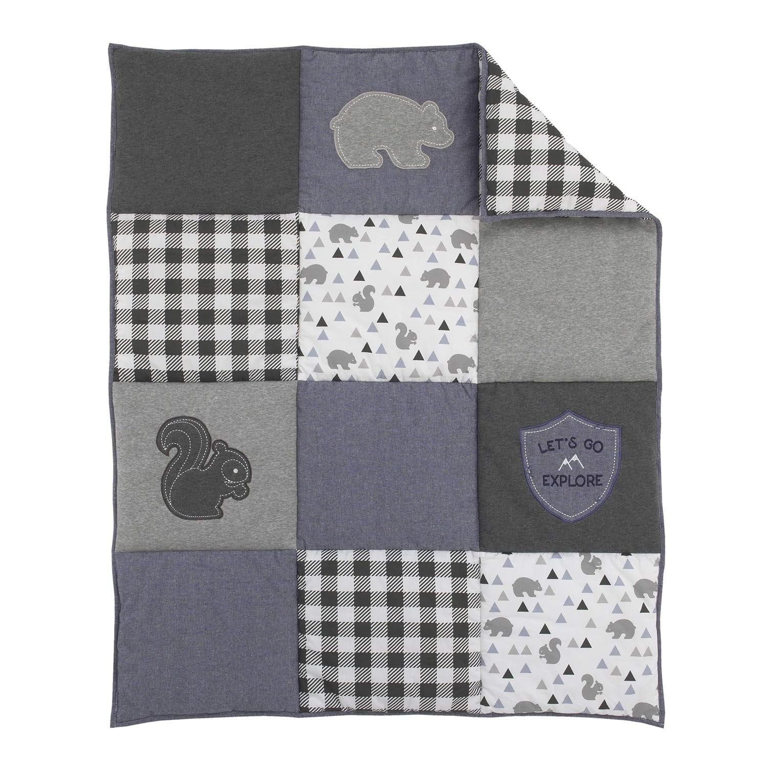 NoJo Mountain Patchwork 4 Piece Nursery Crib Bedding Set with Squirrels and Bears